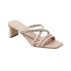 Charles David Fusion Leather Sparkly Sandal, Nude Beige New 9